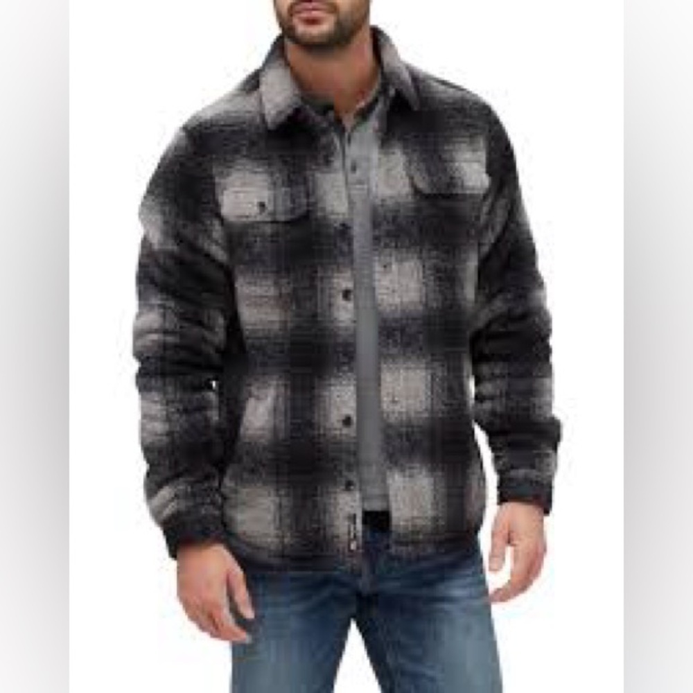 Flag and Anthem Men's Black & Gray Plaid Lightweight Shacket Jacket